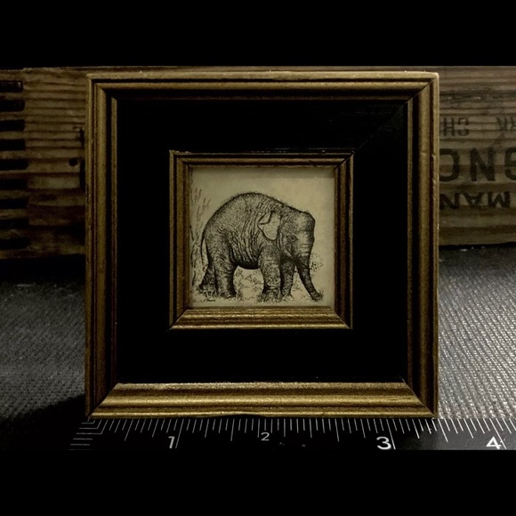 Vintage Custom Framed Elephant Pictures Set Of Two 3.5" By 3.5" - Picture 3 of 11